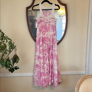 Zadig & Voltaire Pink and White Floral Maxi Dress Small Paris EUC